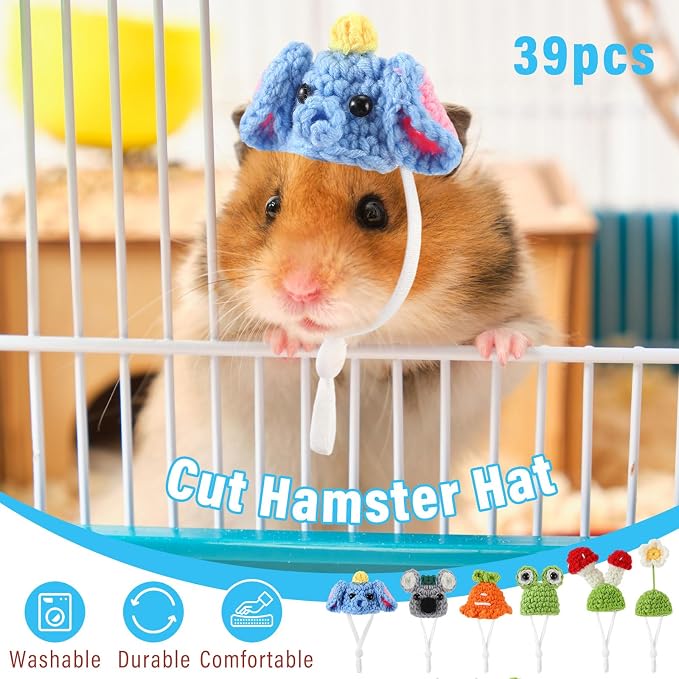 44 Pcs Guinea Pig Hat Scarf, Small Animal Hats Hamster Hedgehog | Mini Knitted Costume for Snakes Lizards, Holiday Party Photo Props, Multiple Styles with Pom Decorations, Tiny Pets Gift