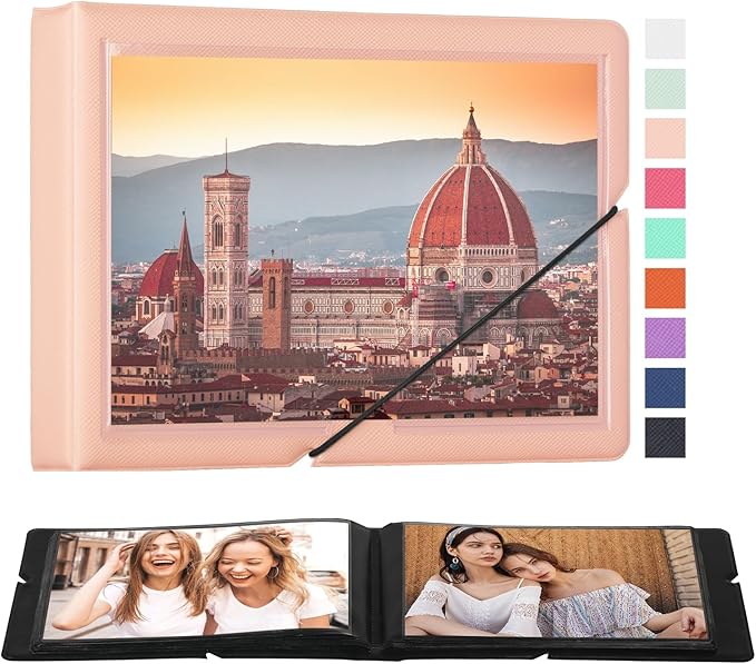 Lifting Small Photo Album 4x6 Holds 40 Photos with Customizable Cover，Mini Leather Picture Album Book for Wedding，Family，Baby Memories (Pink)