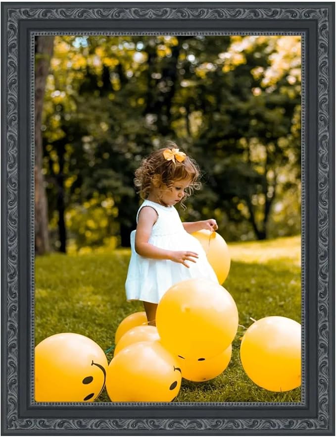 M Modern Memory Design 15x24 Black Picture Frame - Classic Wood Antique Vintage Bead Framing - Wall Mount Acrylic Glass 15x24 Frame