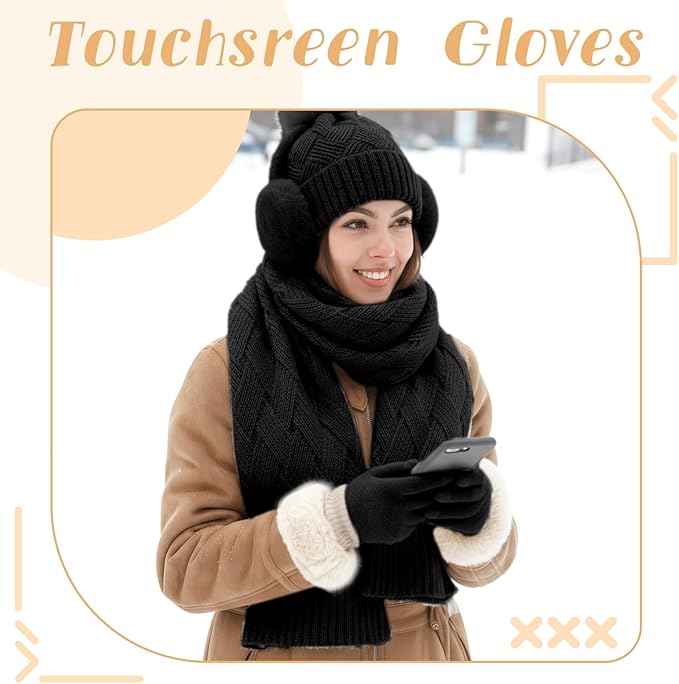 Geyoga 6 Pcs Winter Warm Set for Women Warm Beanies Hats Touchscreen Gloves Long Scarf Ear Muffs Socks Winter Gifts for Women