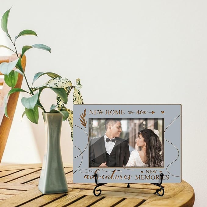 House Warming Gifts New Home Adventure New Memories - Wooden Photo Frame, Engagements Gifts For Christmas Tabletop Display 4x6 Photo Home Decor Party Decor Rustic Picture Frames With Stand -30