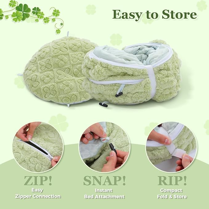 PEQULTI Green Donut Cat Tunnel Bed Washable Plush Mat for Multi Small Pets | Round play tube with soft detachable plush mat, multi-pet toy fit indoor cats, kittens, puppies, rabbits and ferrets
