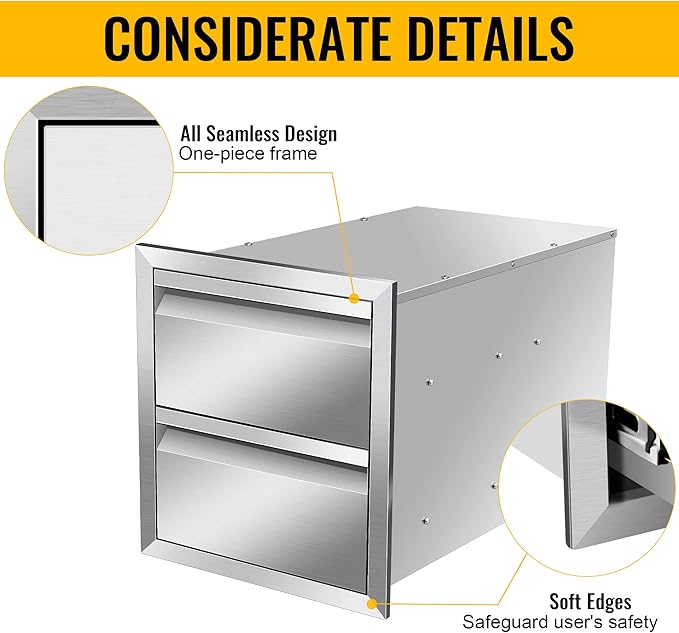 Outdoor Kitchen Drawers Stainless Steel 14W X 15H X 23D Inch, Flush Mount Double BBQ Island Drawers with Hidden Handle for Outdoor Kitchens, Patio or Grill Station