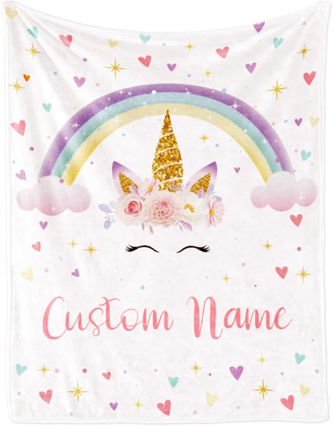 Personalized Horse Blanket with Name for Girl, Custom Name Blanket for Kids, Soft Flannel Pink Horse Toddler Blanket Customized Gift for Birthday Christmas Baby Shower Newborn Gift 60" X 80"