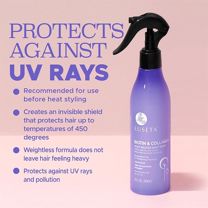 Luseta Biotin & Collagen Heat Protection Spray, Preventing Heat-induced Hair Breakage for Styling, for Women and Men 8.5oz