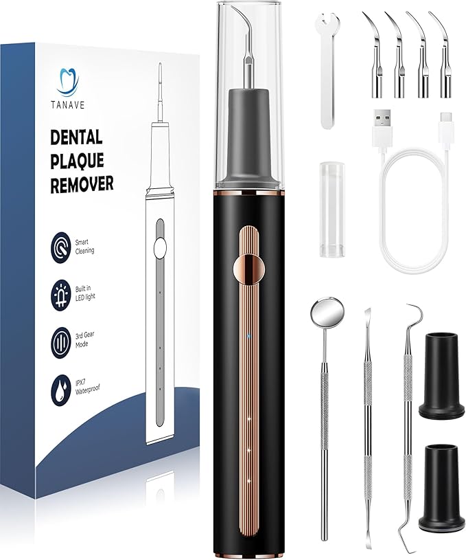 Teeth Cleaning Kit Plaque Remover for Teeth, Portable Dental Plaque Remover Tool with LED, Plaque Blaster for Human Teeth with 3 Modes, Tooth Scraper Plaque Tartar Remover for Teeth with Dental Tools