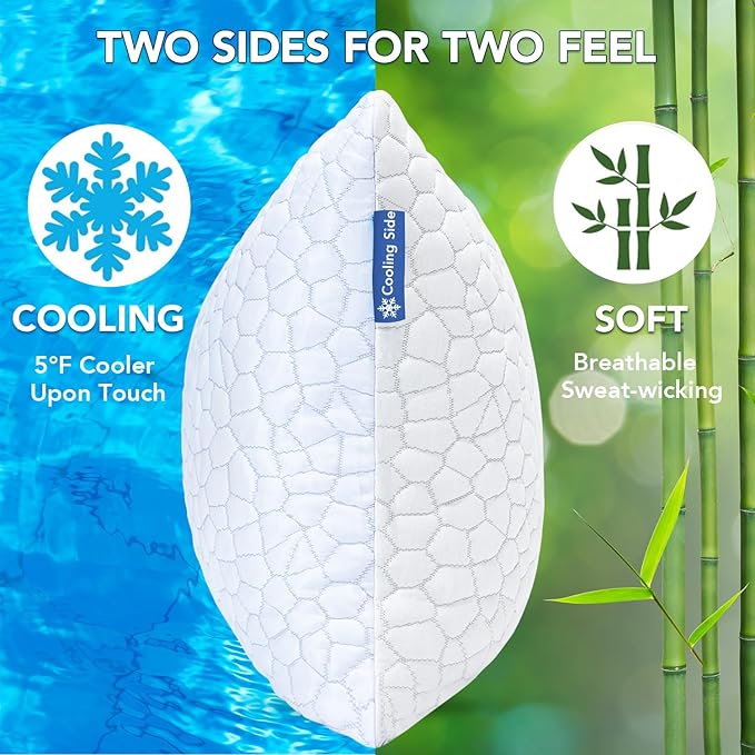 QUTOOL Cooling Pillow for Sleeping 2 Pack,Luxury Shredded Memory Foam Bed Standard Pillows Set of 2,Cool Pillow for Hot Sleepers Adjustable Firm Pillow for Side,Back,Stomach Sleepers Soft Yet Support