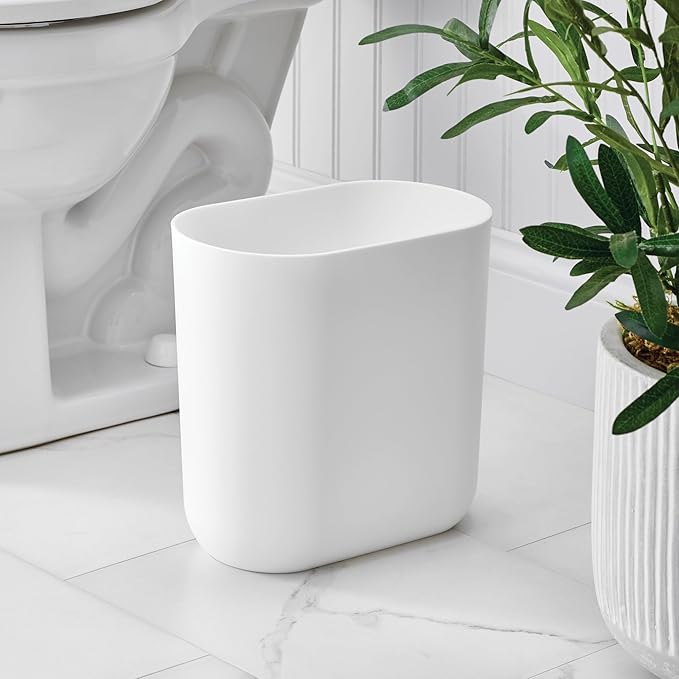 iDesign Slim Oval Plastic Waste Basket The Cade Collection, 10.56” x 5.5” x 9.77”, White