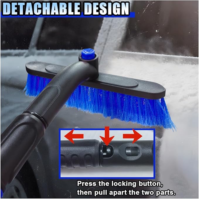 31.5" Detachable Snow Brush and Ice Scraper for Car Windshield, 2-in-1 Winter Snow Removal Tool with Extendable, 360° Rotating Soft Bristle Brush Head and Foam Grip for Most Vehicles (Blue)