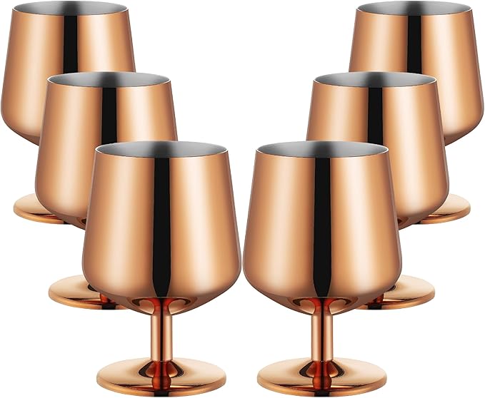 12oz Cognac Snifter Glasses, Brandy Snifters Set of 6, Snifter Glasses, Stemmed Whiskey Glasses, 18/10 Stainless Steel, Dishwasher Safe, Ideal Gift for Wine Lover, Rose Gold