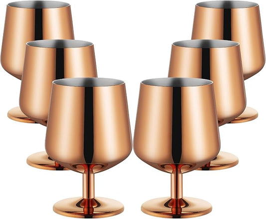 12oz Cognac Snifter Glasses, Brandy Snifters Set of 6, Snifter Glasses, Stemmed Whiskey Glasses, 18/10 Stainless Steel, Dishwasher Safe, Ideal Gift for Wine Lover, Rose Gold
