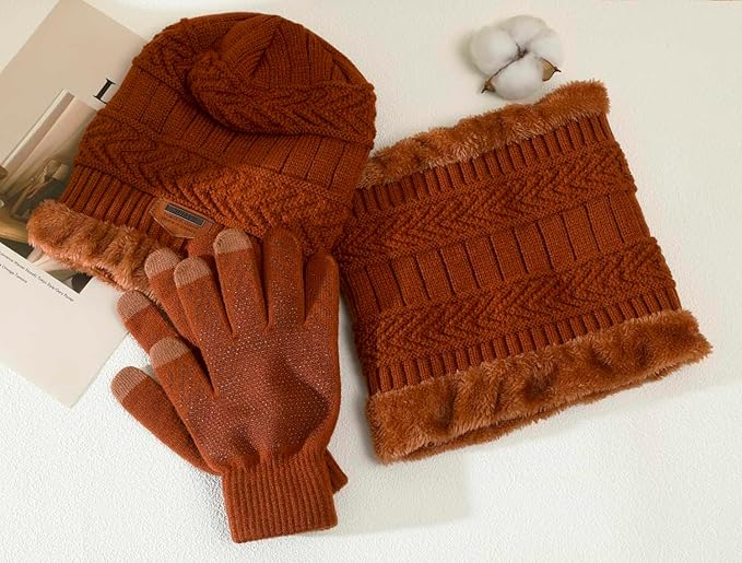 HINDAWI Winter Hat Scarf Gloves Slouchy Beanie Snow Knit Skull Cap Touch Screen Mittens Circle Scarves for Women Men