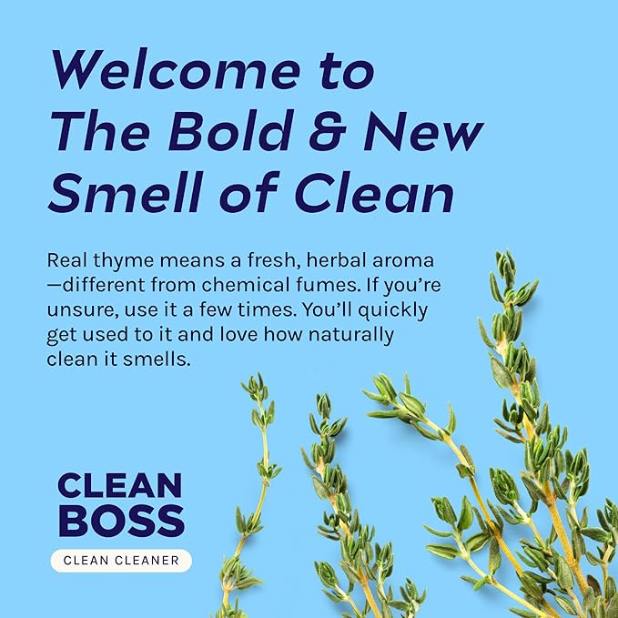 CleanBoss Botanical Disinfectant - 24 oz (Pack of 2) - Multi-Surface Cleaner - Kills 99.9% of Germs + Cold & Flu Viruses - Fresh Thyme Scent - No Rinse on Food Contact Surfaces - Pet Friendly