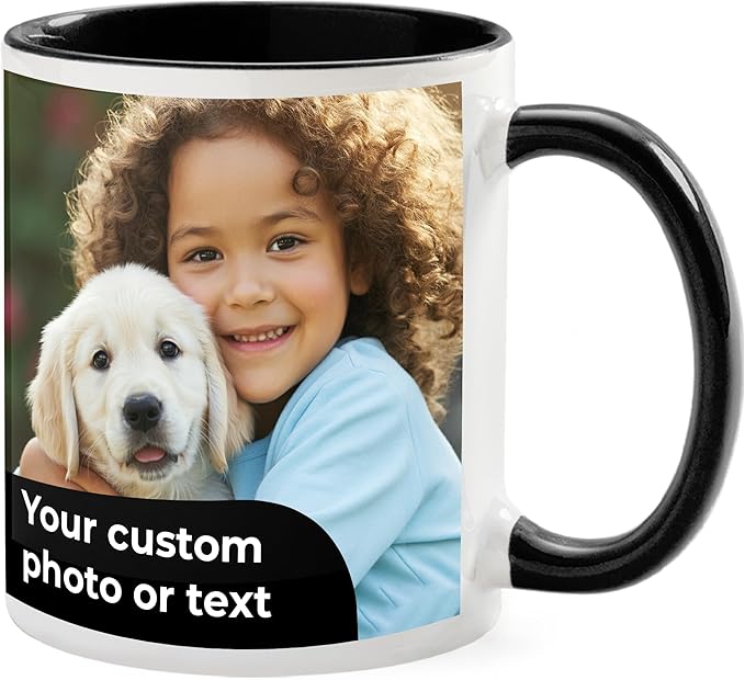 Personalized Mug, Custom Ceramic Mug with Photo and Text, 11oz, Pack of 100, Glossy Coffee Cup, Perfect for Christmas, Secret Santa or as Holiday Gift for Family or Friends, White/Solid Black