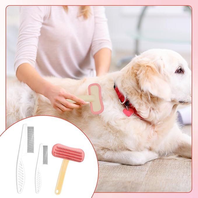 3Pcs Rabbit Brush Bunny Grooming & Flea Comb, Practical Animal Brush for Groomings, Soft Silicone Small Animal Massage Comb, Bunny Grooming Kit Suitable for Cats Puppies & Other Pets