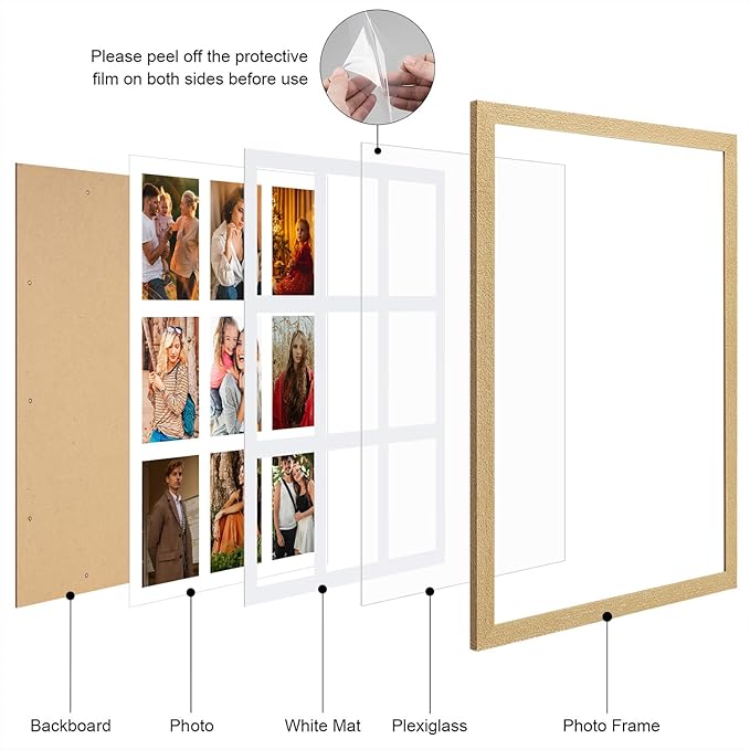 13.5x19.5 Collage frame with 9 Openings 4X6 Pictures, Multiple Picture Frame with Mat, Wall or Tabletop Decor, Natural Wood Grain,2 Pack