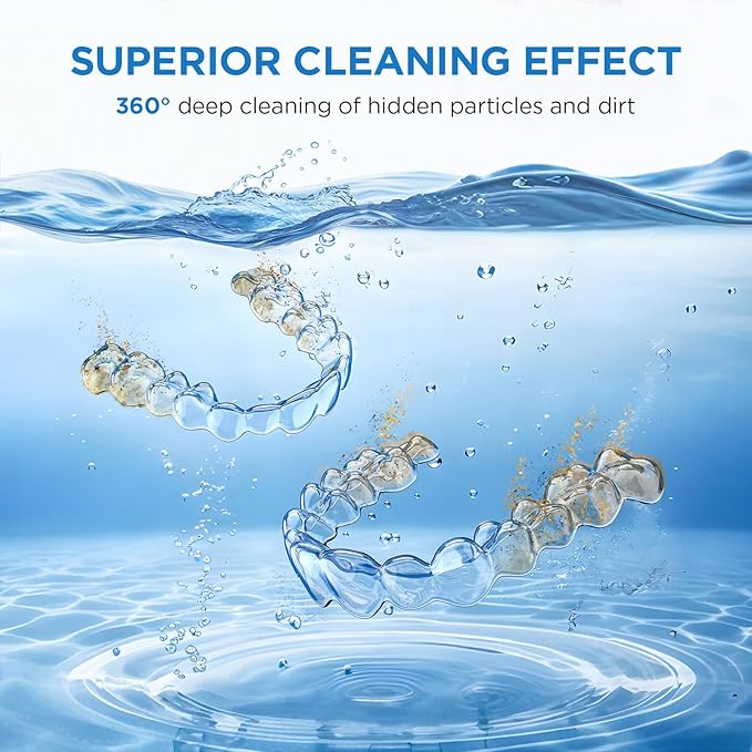 Dental Ultrasonic Retainer Cleaner Machine - Dental Cleaning Pod for Denture, Mouth Guard, Aligner, Night Guard, Braces, Toothbrush Heads, Jewelry, 45kHz Retainer Cleaner with Digital Timer & 200ML