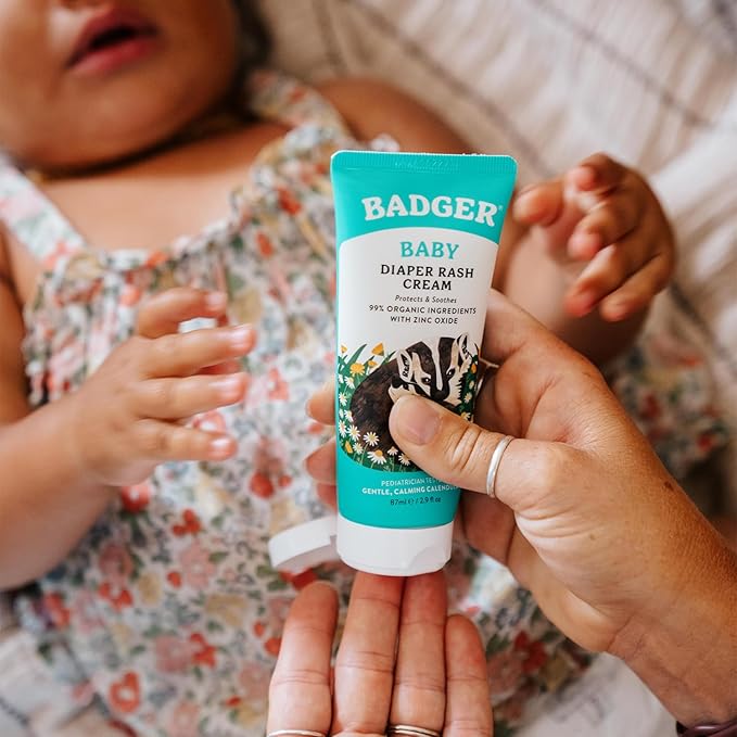 Badger Diaper Cream, 99% Organic Diaper Rash Cream for Baby, Zinc Oxide Ointment w/Soothing Calendula Cream for Sensitive Baby Skin, 2.9 fl oz