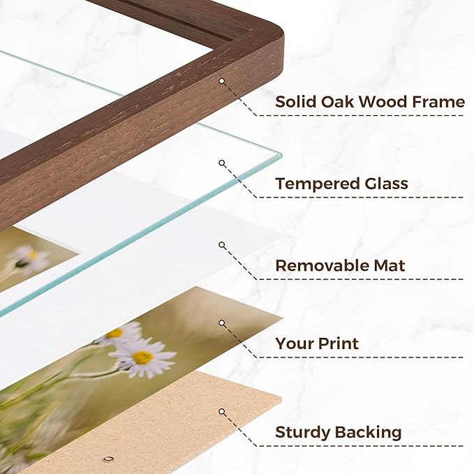 11x14 Picture Frame, Solid Oak Wood Frame 11 x 14 for Wall, Rustic Wooden Frames 11 by 14 with Tempered Glass, 11x14 Frame with Mat for 8x10, Home Decor Photo Frames 11"x14", Walnut Color, 3 Pack