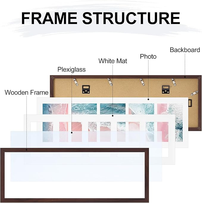 Vittanly 8x24 Collage Picture Frame, Displays 5Pcs 4x6 Pictures with Mat or 1Pcs 8x24 without Mat, Picture Frames Collage Wall Decor for Horizontal or Vertical Display, Brown, 1 Pack