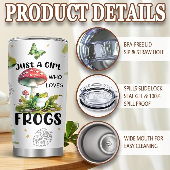 20oz Just a Girl Who Loves Frogs Tumbler with Brush & Straw for Women | Frog Gifts for Women, Frog Themed Cup Coffee Mug, Gifts for Thanksgiving Christmas, 1 PCS