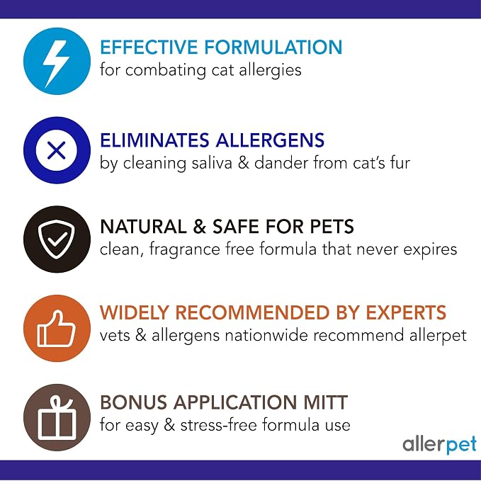 Allerpet Cat Dander Remover, Aloe-Free Pet Allergy Relief Made in USA 12 oz