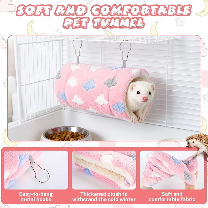 RAINFLOW Pink Hamster Tunnel - Soft Rabbit Tunnel for Playing & Resting | Portable Hanging Guinea Pig Tunnel Toy for Ferret, Rat, Hedgehog, Hamster, Squirrel & Sugar Glider, Soft Small Pet Accessory