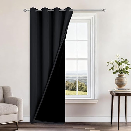 Yakamok 100% Blackout Curtains 96 Inches Long, 2 Thick Layers Heat and Full Light Blocking Soft Thermal Insulated Drapes for Bedroom(52" Wide Each Panel, Black, 1 Panel)