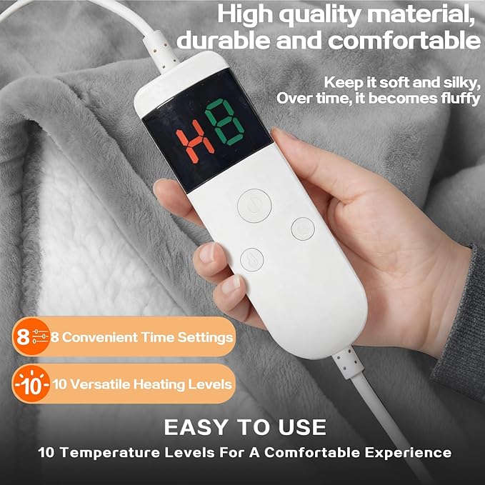 Wearable Heated Blanket With Sleeves & Foot Pocket, Heated Throw Blankets Fast Heating Blanket With 10 Heat Settings Auto Shut Off Over-Heat Protection-Warm Gift, Machine Washable, 52”*72”+18”