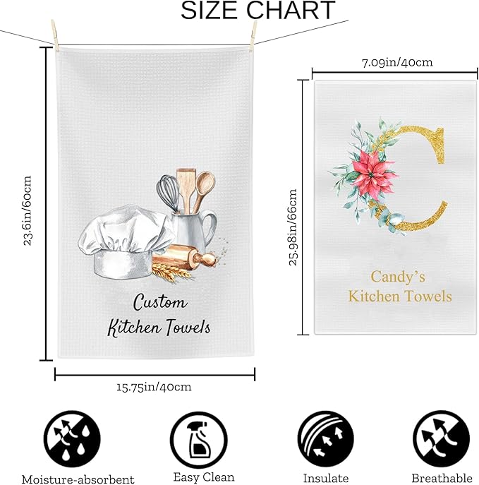 Custom Kitchen Towels Personalized Name Kitchen Towels Housewarming/Holiday/Birthday/Anniversaries Gift for Kitchen Decor Custom Waffle Dish Towel