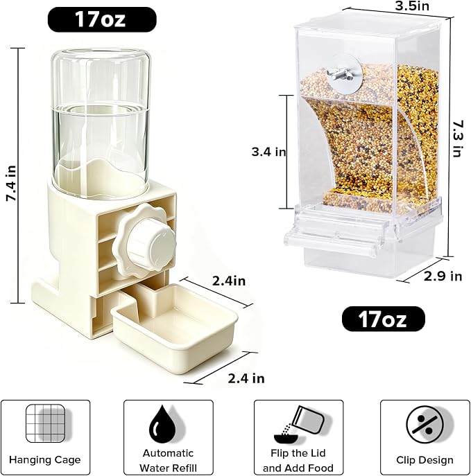 Lemtrflo No Mess Bird Cage Feeder, Automatic Bird Water Dispenser | Parakeet Cage Accessories