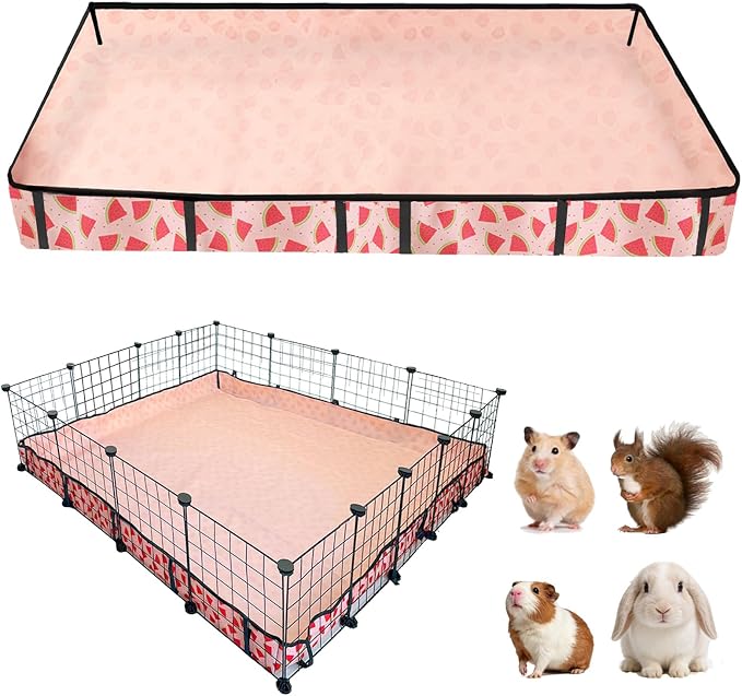 Waterproof Guinea Pig Cage Liners, Washable & Reusable Small Animal Cage Mat, for Rabbit, Hamster, Chinchilla, Hedgehog (Watermelon),C&C 48x48 inches