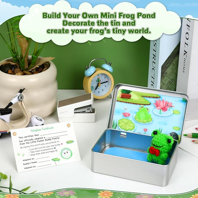 Little Pocket Frog Mini Frog Travel Buddy Cute Frog Collectible | Cute mini frog in a pocket tin, a collectible desk gift for coworkers, friends and frog lovers