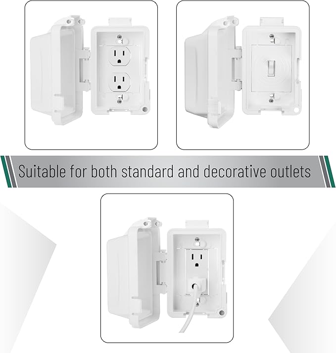 Bates Choice Weatherproof Electrical Outlet Cover, 1-Gang, White Plastic Outdoor Outlet Cover, Plug-In, 120 Volts AC, Compatible with All Devices