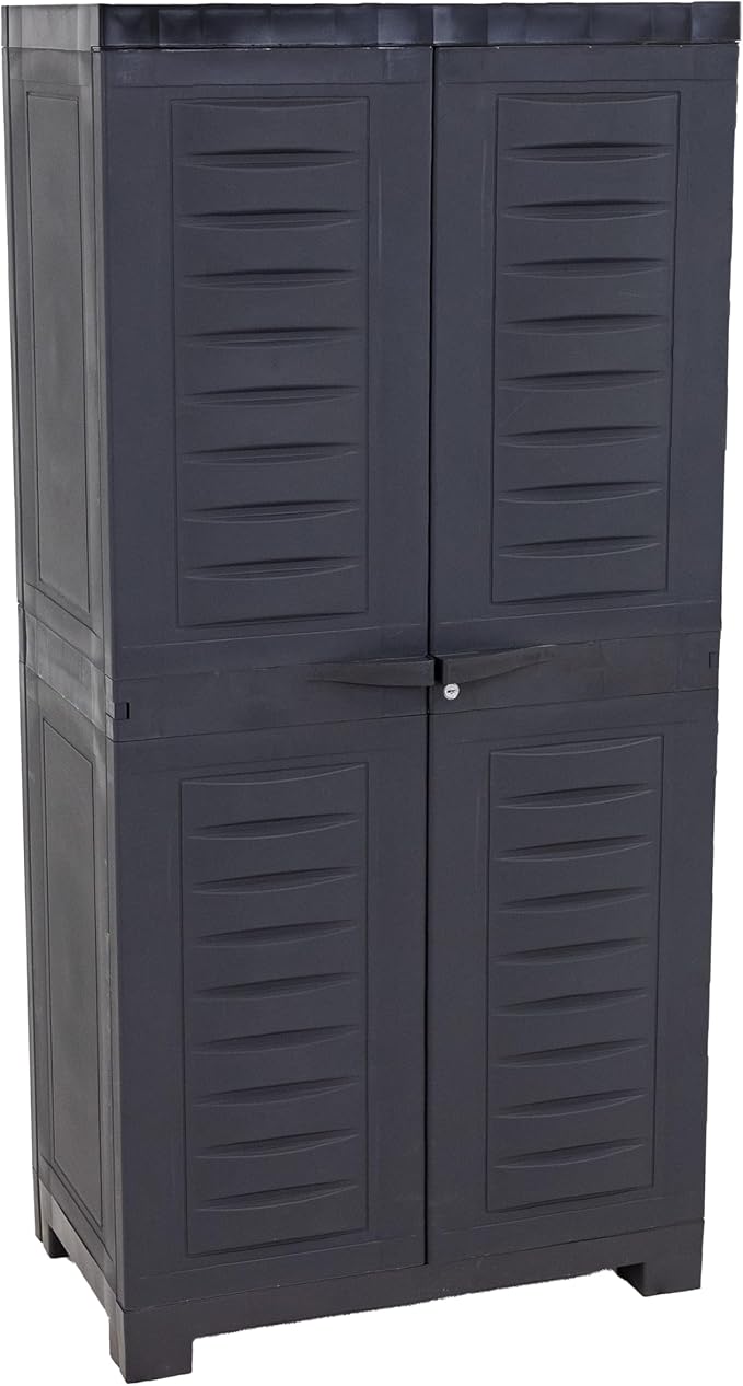 Sunnydaze 48" H Resin Garage Storage Cabinet - Garage Cabinet - Freestanding Utility Storage for Laundry Room, Office, Basement - Charcoal