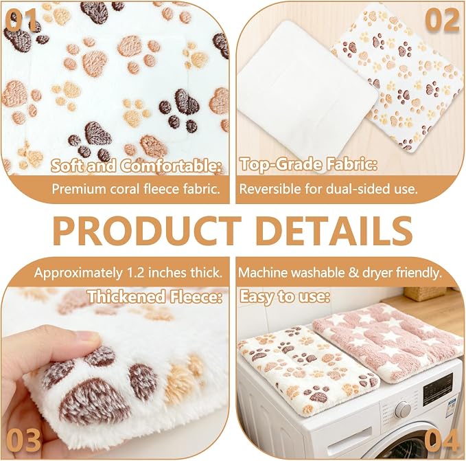 3 Pack Bunny Bed, 12.6"x9.8" Guinea Pig Bed, Washable Warm Small Pet Mat | Soft Small animal bed, machine washable, cage liner for rabbit hamster chinchilla ferret, cozy sleeping pad, 3 colors