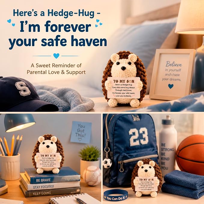 Son Birthday Gifts from Mom Dad Handmade Crochet Hedgehog Gifts | Graduation College Gift for Sons, Graduation Gifts for Adults Son in Law Bonus Step Best Son Ever Gift