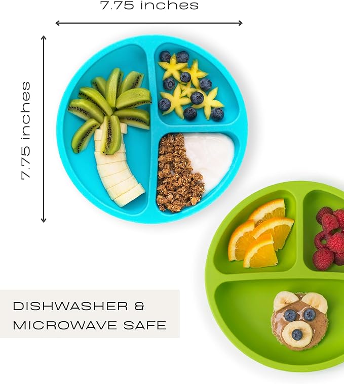 Hippypotamus Toddler Plates with Suction - 100% Food-Grade Silicone Baby Plates - Microwave & Dishwasher Safe - BPA Free - Set of 3 (Pink/Mint/Lavender)