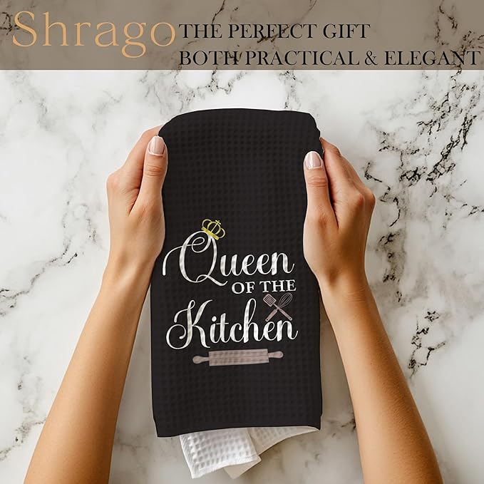 Funny Kitchen Towels, Hostess Gifts for Women, Housewarming Gifts Dish Tea Towels for Dining Room, Queen of The Kitchen Decorative Hand Towel, 16x24 Inch