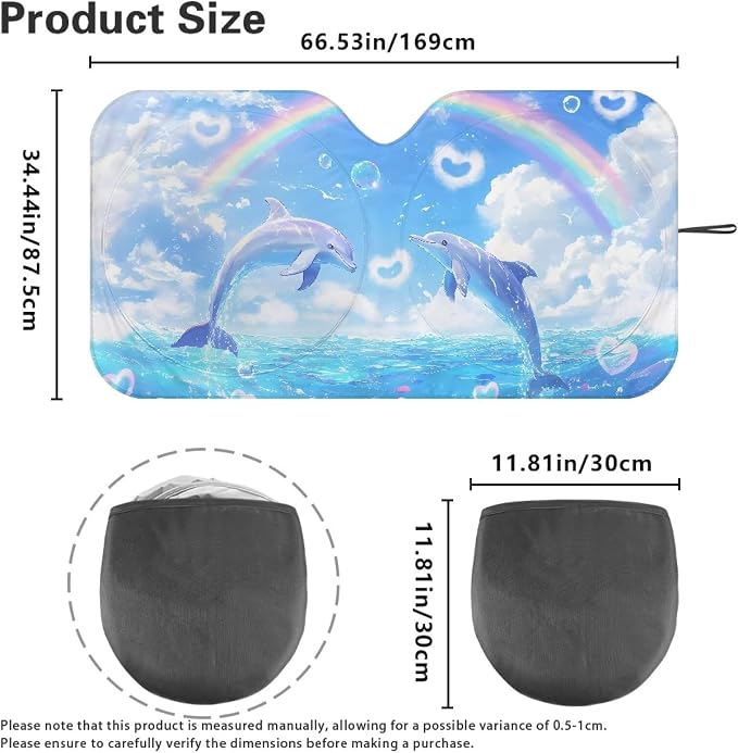 Cute Dolphin Front Window Sunshades Foldable Front Windshield Sun Shade for Heat Protection Blocking Harmful UV Rays & Heat