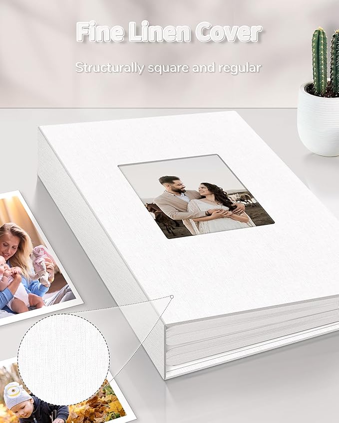 Photo Album 4x6 with 100 Pockets,Slip-in Picture Albums,Linen Cover Memory Book with Front Window,White Page Vertical Photo Book for Wedding,Family,Anniversare,Baby,Vacation
