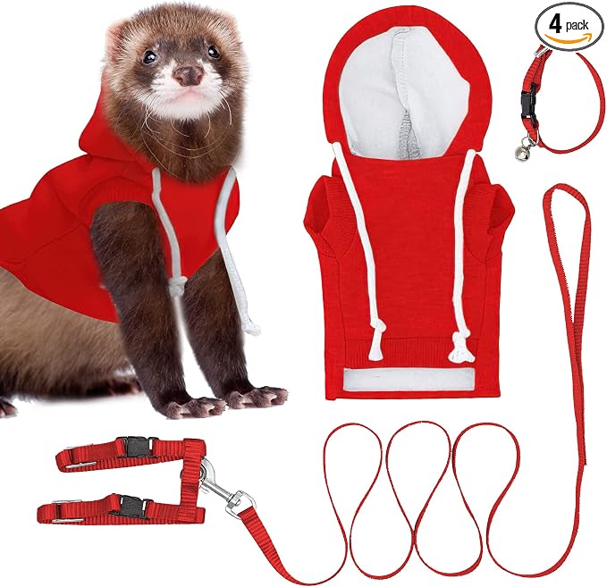 Red Ferret Sweater, Harness, and Leash Set - Ferret Clothes- Ferret Accessories - Clothes for Ferrets - Ferret Stuff - Hoodies for Ferrets - Ferret Accessories