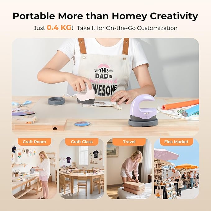 HTVRONT Heat Press H1 Mini Heat Press Machine, Small Heat Press Portable Iron Press Machine for T Shirts, Hats, Heating Transfer Projects (H1 Pink)