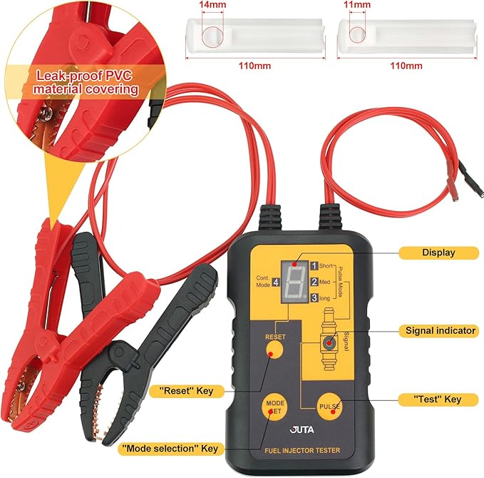 JUTA VT200 Fuel Injector Tester Cleaner Tool Fuel System Cleaner with 2 Size Cleaning Adapters for Gasoline Engines