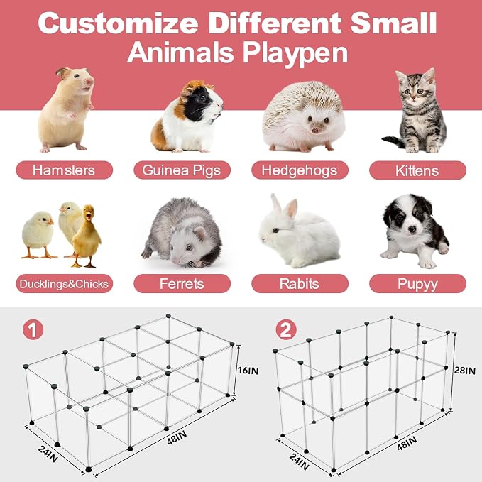 VISCOO 24 Panels Small Animals Playpen,48"x24"x28" Transparent Pet Playpen | Portable Puppy Play Pen for Indoors Outdoor Pet Fence for Guinea Pigs,Bunny,Ferrets,Hamsters,Hedgehogs/Plastic Enclosure