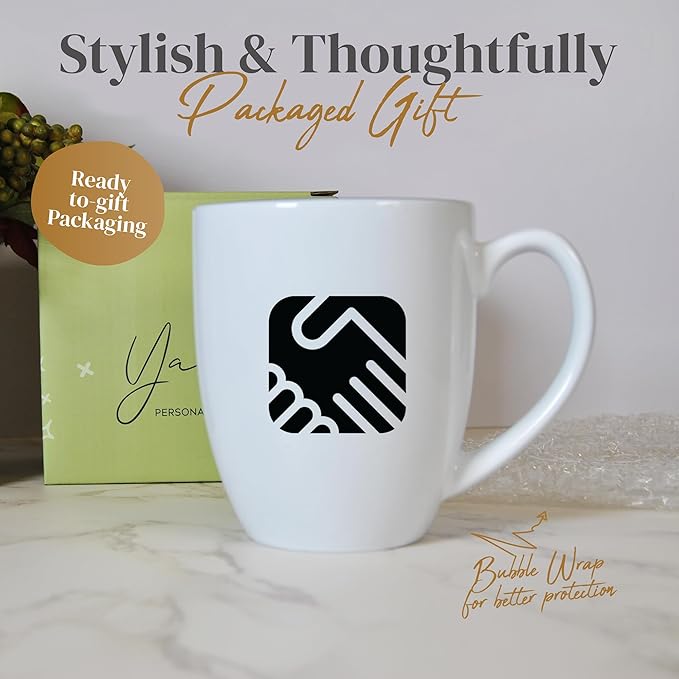 Personalized Coffee Mug Engraved with your Custom Logo - Customized Coffee Mugs, Hot Chocolate Mug, Birthday Gift, Retirement Gift (Engraved Custom Logo, Glossy White)