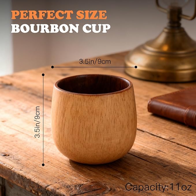 Oak Charred Whiskey Glass - Handcrafted Premium Oak Whiskey Tumbler, Unbreakable Old Fashioned Glass, Unique Wooden Bourbon Drinking Glass for Men