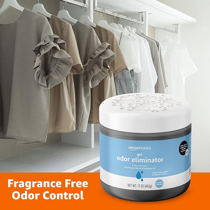 Amazon Basics Gel Odor Eliminator, Activated Charcoal, Fragrance Free, 17 Oz, Pack of 2