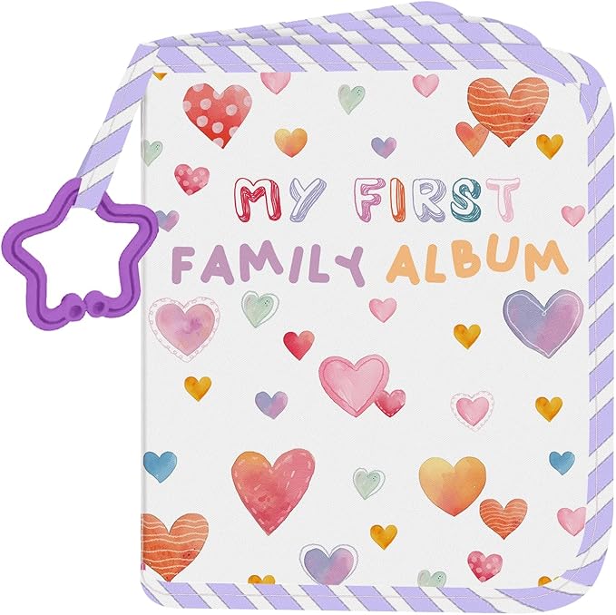 Baby Photo Album, My First Family Soft Photo Album For Baby, Raining Hearts Babies Cloth Photo Book Memory Keepsake Shower, First Year Babies Gift Pictures Holds for Newborn Toddler Kids 5.5x7inches