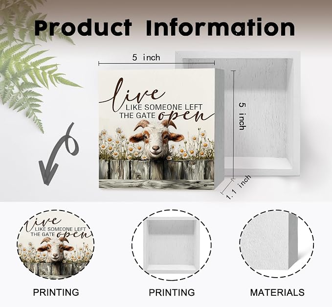 Goat Sign - Farmhouse Western Animal Office Kitchen Bedroom Decor,Rustic Farm Live like Someone Left the Gate Open Home Decor Signs,Goat Gifts for Women